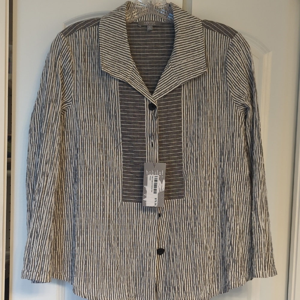 Habitat Black and White Striped Shirt Notched Lapel